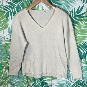 MISSLOOK V neck ribbed  sweater/top, long sleeve - cream color - size XL